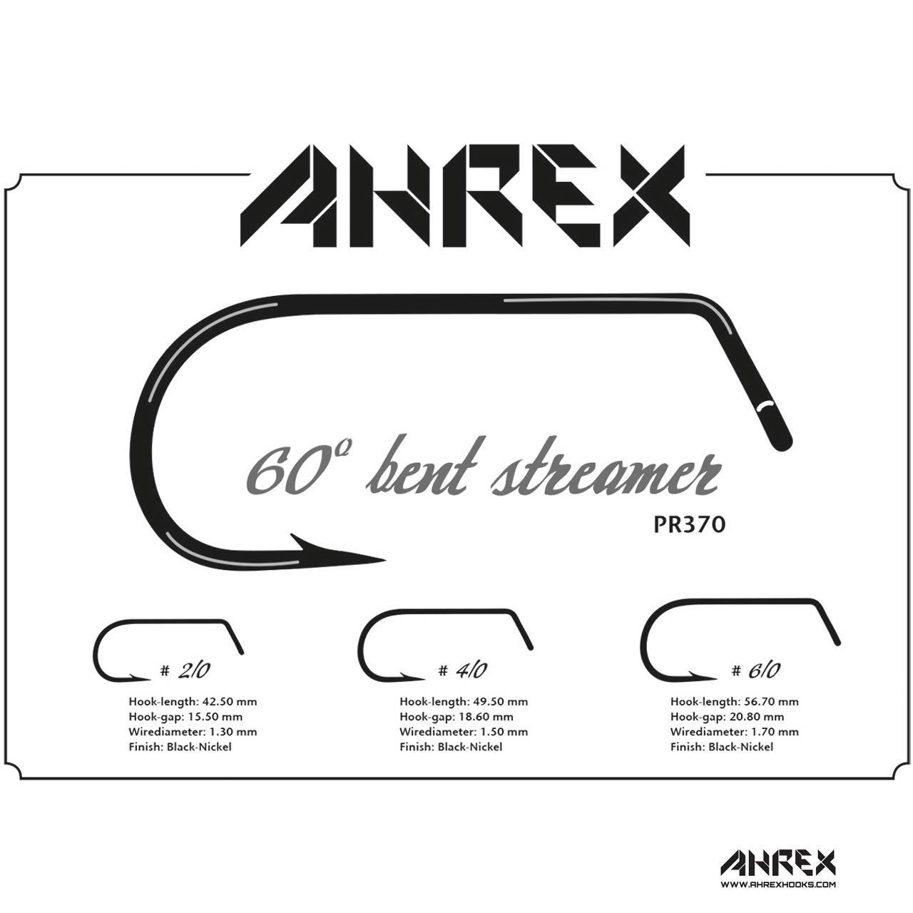 60 Degree Bent Streamer PR370 Hooks - Ahrex